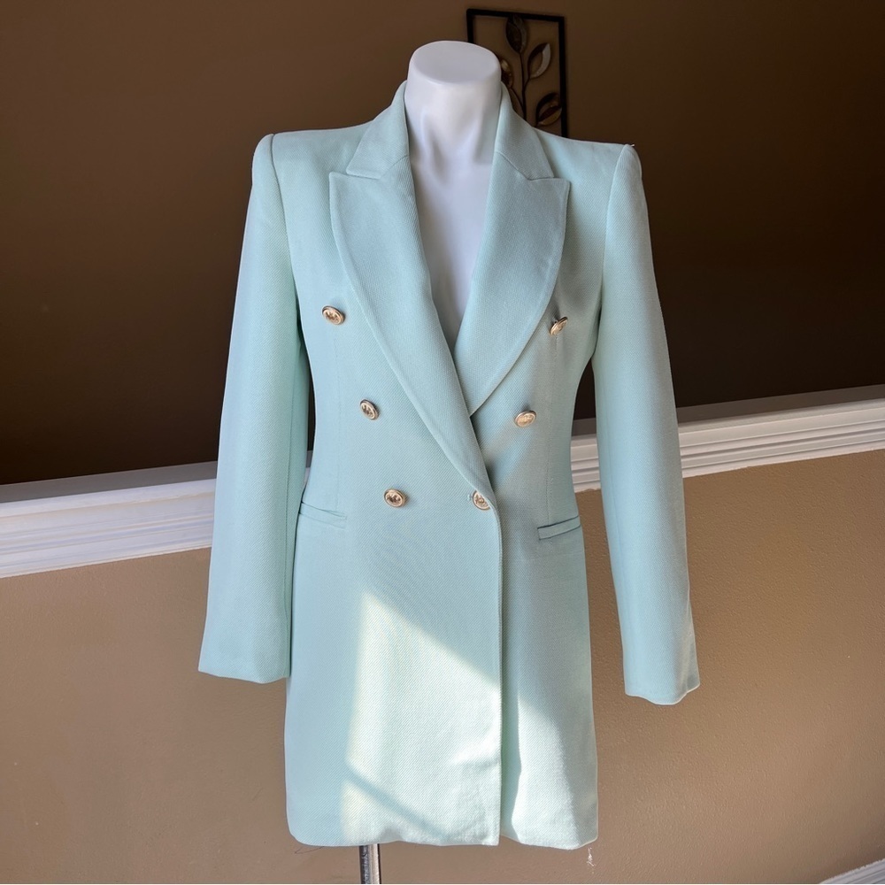 ZARA LONG DOUBLE-BREASTED BLAZER LIGHT GREEN | 2368/782 SIZE XS - Picture 5 of 16